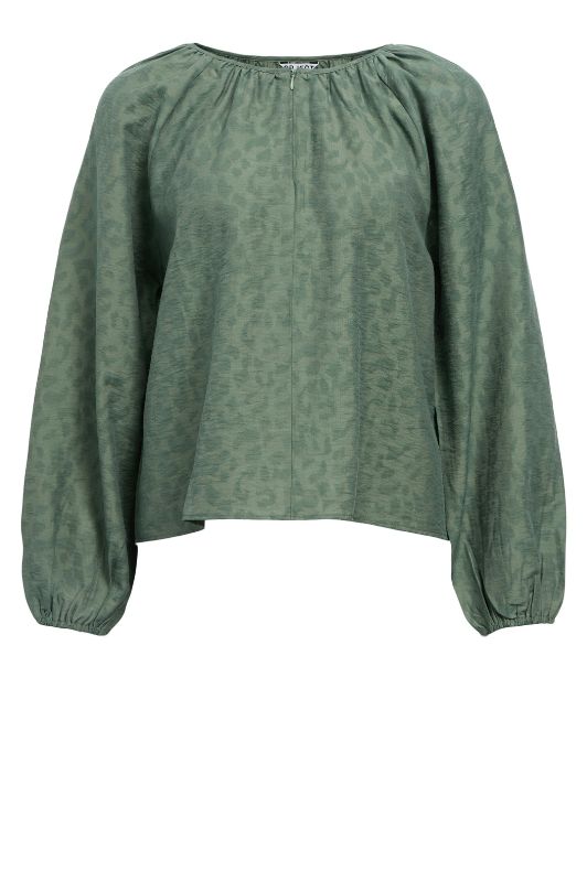 Object True bluse i flot mat grøn leopard mønster