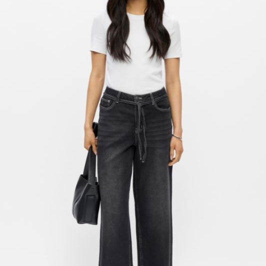 Object Rosie denim pant med bindebånd i taljen | Sort vask