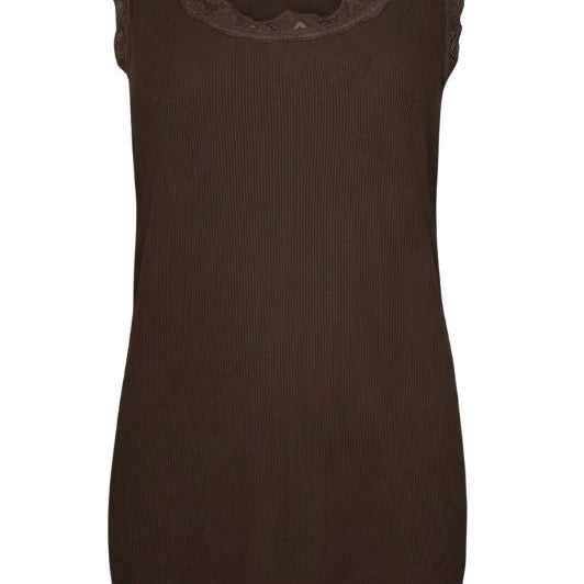 Ofelia Issa Top | Ribbet blondetop chokoladebrun