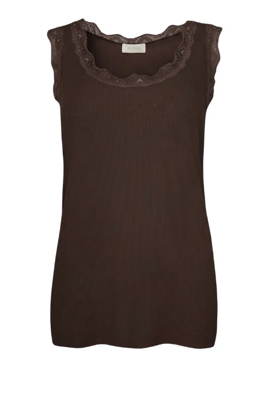 Ofelia Issa Top | Ribbet blondetop chokoladebrun