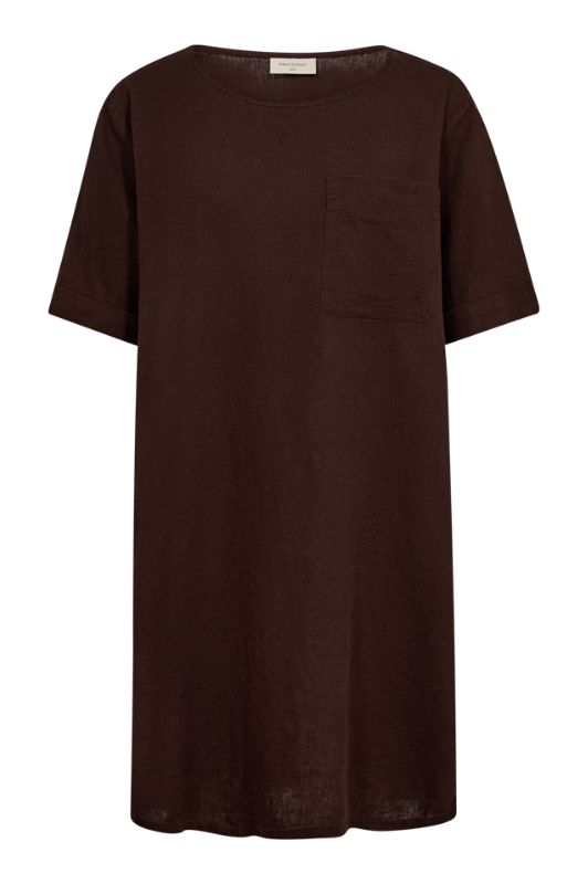Freequent Lava dress | Hørkjole med lommer i brun I Dresslab