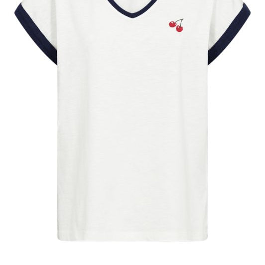 FreeQuent Viva t-shirt | Hvid t-shirt med broderi og navy kontrast I Dresslab