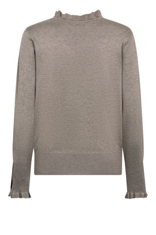 FreeQuent Katie pullover | Brun meleret strik med similiknapper