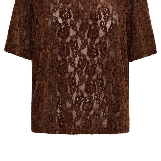 Ofelia Mel bluse I Kortærmet brun blondebluse i velour