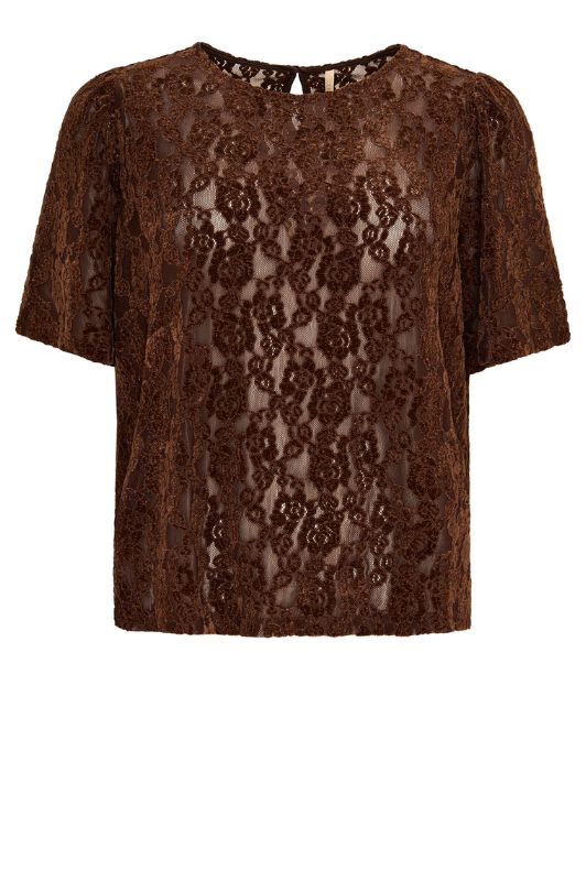 Ofelia Mel bluse I Kortærmet brun blondebluse i velour