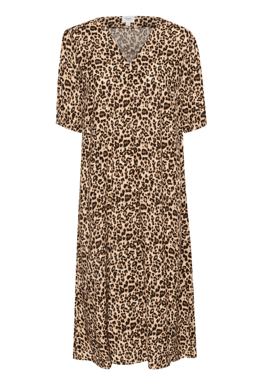 Saint Tropez Gazel Long I Leopard kjole med v-hals