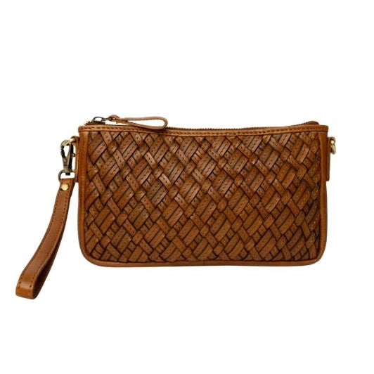 Re:Designed Mika clutch i flettet cognacfarvet ægte skind