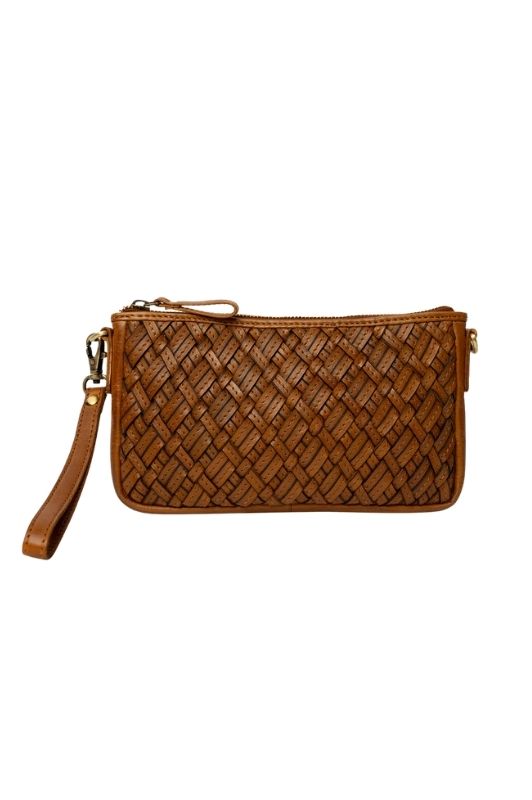 Re:Designed Mika clutch i flettet cognacfarvet ægte skind