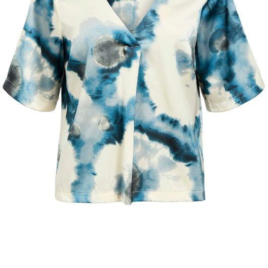 Object Sally top i satinlook multiprint blå