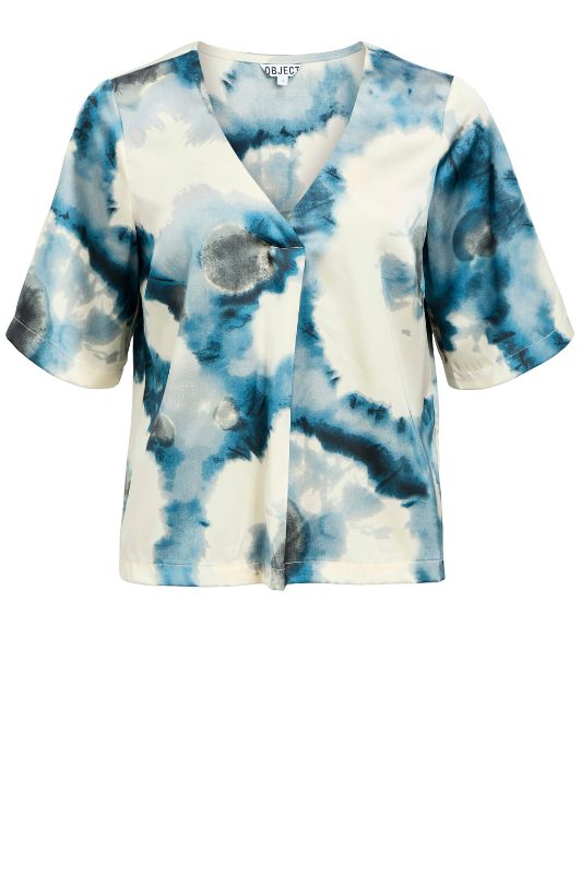 Object Sally top i satinlook multiprint blå