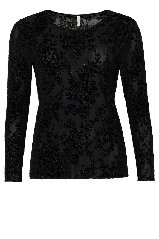 Ofelia Doma bluse | Sort meshbluse med velour mønster