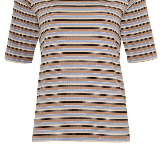 Ofelia Silje t-shirt | Ribbet stribet t-shirt i brun og blå I Dresslab