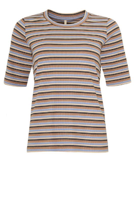 Ofelia Silje t-shirt | Ribbet stribet t-shirt i brun og blå I Dresslab