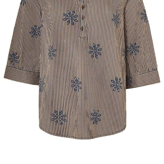 Ofelia Ella navy stribet bluse med broderi print I Dresslab
