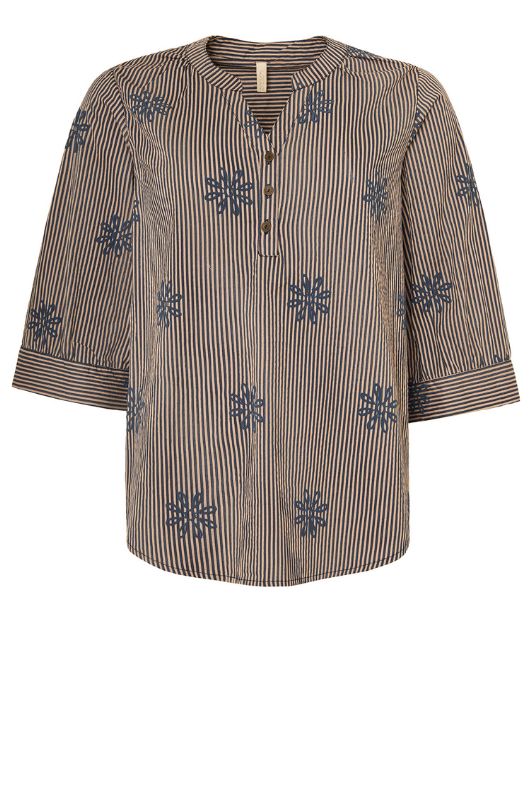 Ofelia Ella navy stribet bluse med broderi print I Dresslab