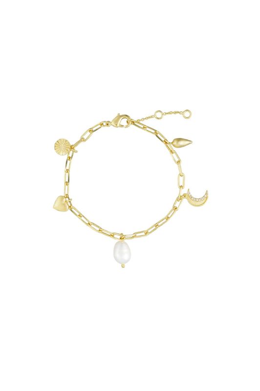 Pure by Nat I Luna armbånd 24K guldbelagt med charms og ferskvandsperle