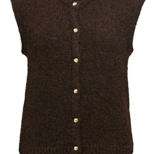 Object Saggia strikvest brun med guld-look knapper