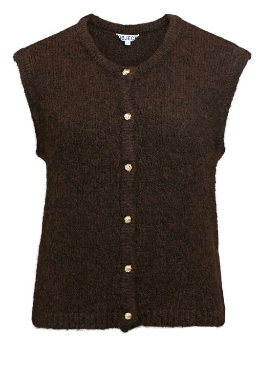 Object Saggia strikvest brun med guld-look knapper