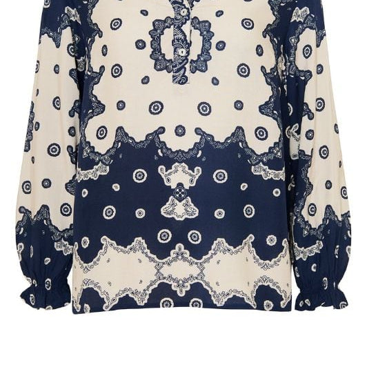 Ofelia Scarlett bluse I Smuk rokoko print i creme navy