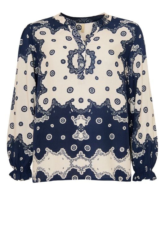 Ofelia Scarlett bluse I Smuk rokoko print i creme navy