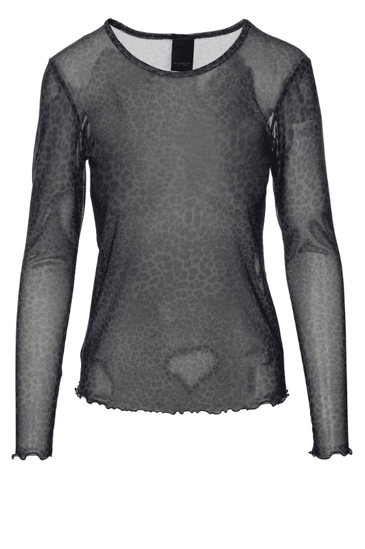 Luxzuz Sigborg T-shirt | Cool meshbluse i gråt leopard print