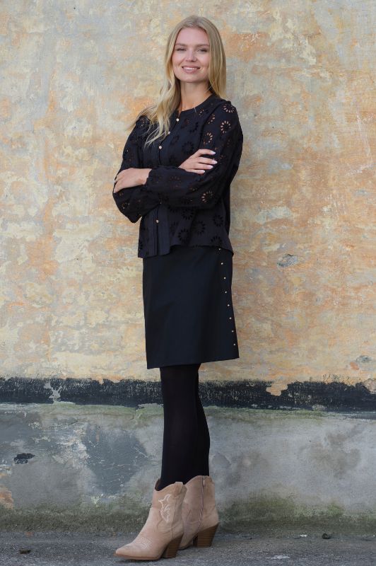 Prepair Avery I Sort broderi anglaise skjorte
