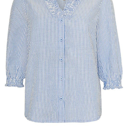 Ofelia Cleo shirt I Stribet blå skjorte med flæsedetaljer