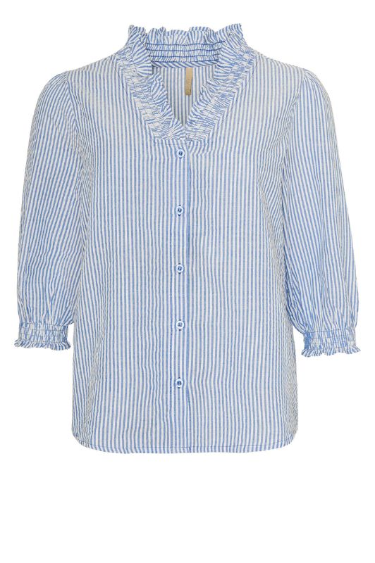 Ofelia Cleo shirt I Stribet blå skjorte med flæsedetaljer