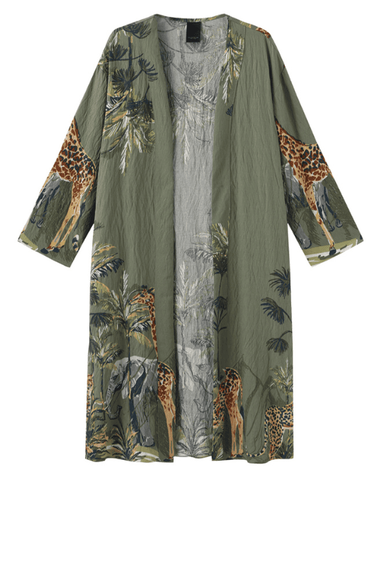 Luxzuz Vindie cardigan I Viskose med khaki jungleprint