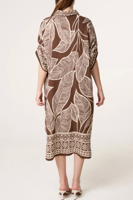 Studio West dress I A-shape sommerkjole med bladprint i brun