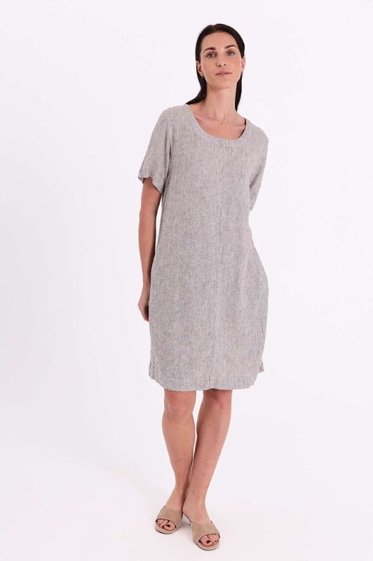 Freequent Lava dress | Stribet hørkjole i brun I Dresslab