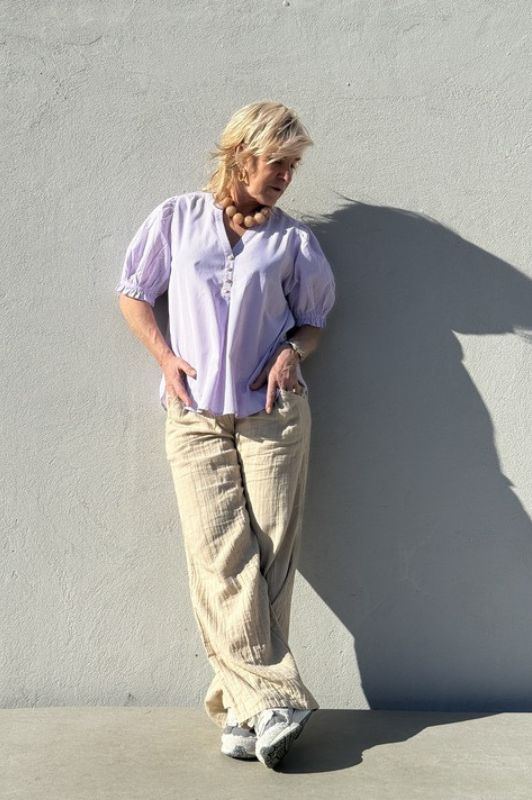 Gaspar Tunø SS print bluse I Lilla strib  I Dresslab