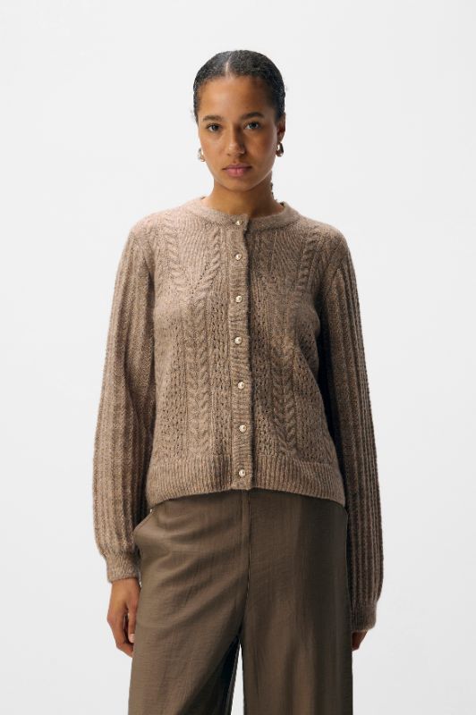 Object Flora knit I Cardigan i mørk sand