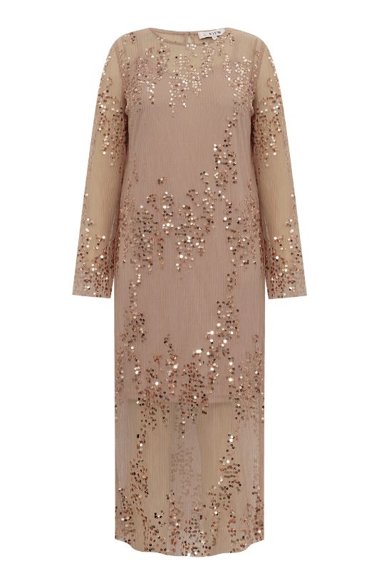 A-View Ying dress I Tylkjole i lys sand med pallietter