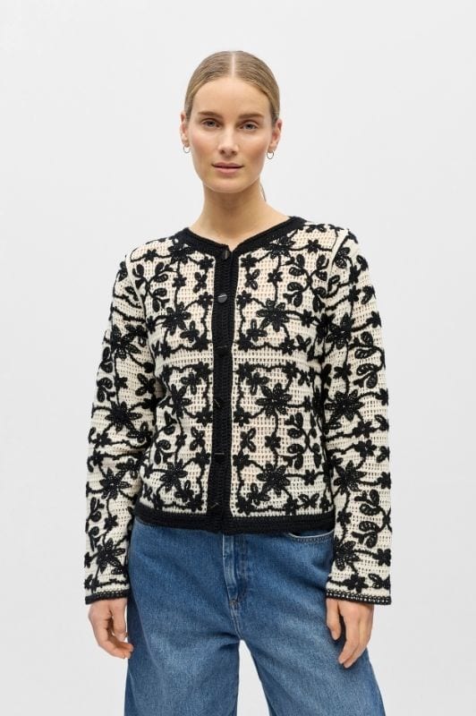 Object Cari hæklet cardigan sort og creme