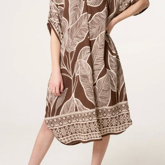 Studio West dress I A-shape sommerkjole med bladprint i brun