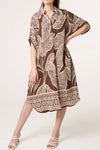Studio West dress I A-shape sommerkjole med bladprint i brun