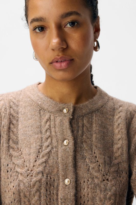 Object Flora knit I Cardigan i mørk sand