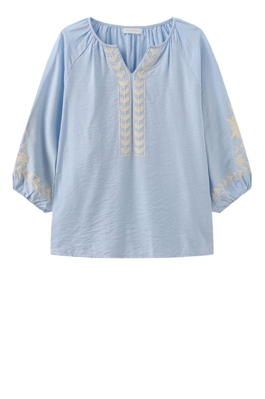 Luxzuz Vina boheme bluse i lyseblå med broderi I Dresslab