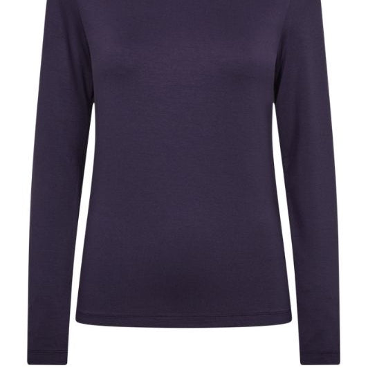 Freequent Liana bluse I Ensfarvet basistop i mørk aubergine
