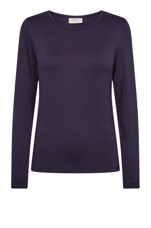 Freequent Liana bluse I Ensfarvet basistop i mørk aubergine