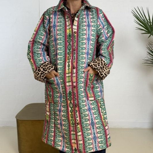 Gaspar Bruxelles winter coat  I Frakke i flot jaquard med leopard foer