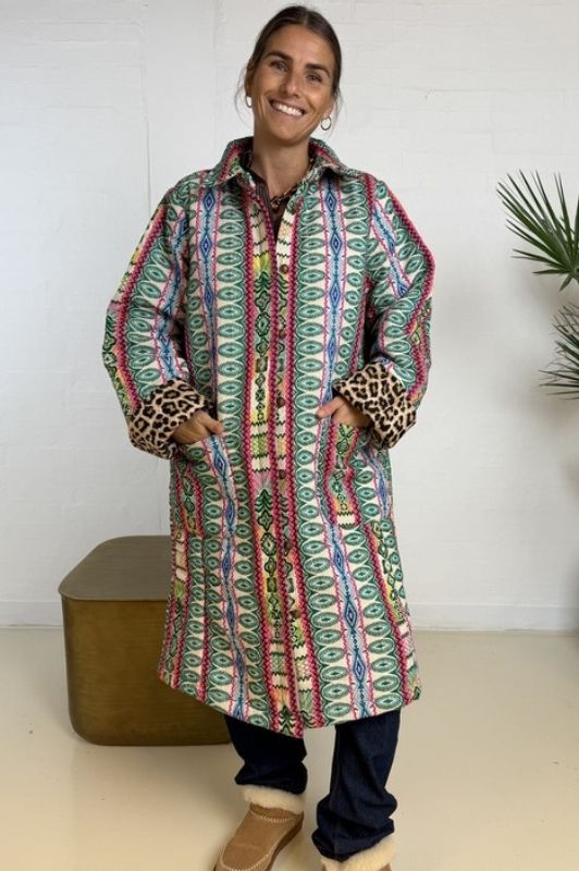 Gaspar Bruxelles winter coat  I Frakke i flot jaquard med leopard foer