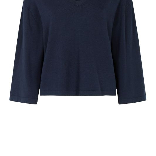 Tooday Cenna bluse I Navy strikbluse med v-hals
