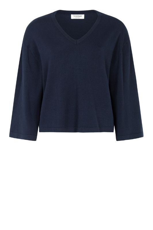 Tooday Cenna bluse I Navy strikbluse med v-hals