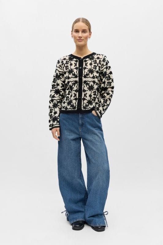 Object Cari hæklet cardigan sort og creme