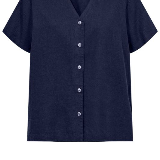 Freequent Lava shirt | Kortærmet hørskjorte i navy I Dresslab