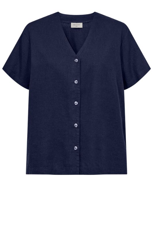 Freequent Lava shirt | Kortærmet hørskjorte i navy I Dresslab
