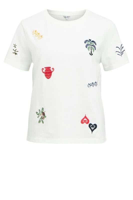Object Lunai hvid t-shirt med farverigt broderi