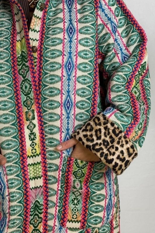 Gaspar Bruxelles winter coat  I Frakke i flot jaquard med leopard foer